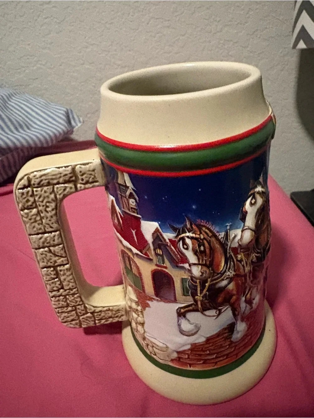Budweiser Clydesdale Ceramic Stein with Blue, Cream & Red Accents